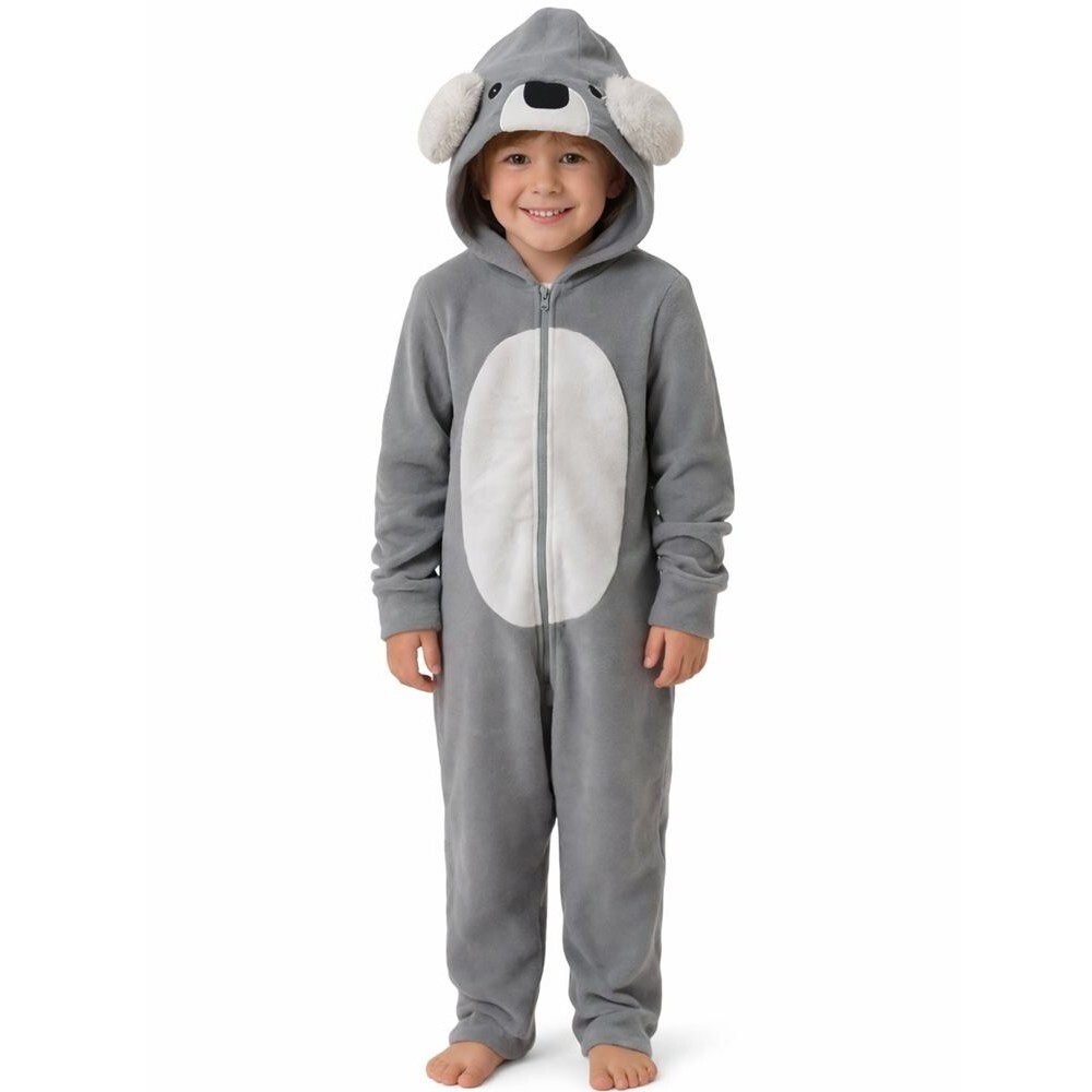 New Cuddle Club Koala Hooded Jumper Toddler 5T One Piece Gray Fleece Jumpsuit